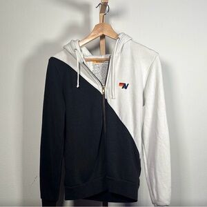 🤍Aviator Nation Black White 5 Stripe Hoodie Full Zip Lounge Sweatshirt Jacket🖤